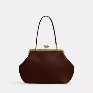 Coach Large Kisslock Frame Bag in Dark Brown with Brass Hardware NWT